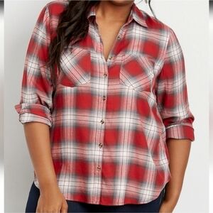 EDDIE BAUER Plaid Longsleeve Cotton Button Down Shirt Red White Black Size Large